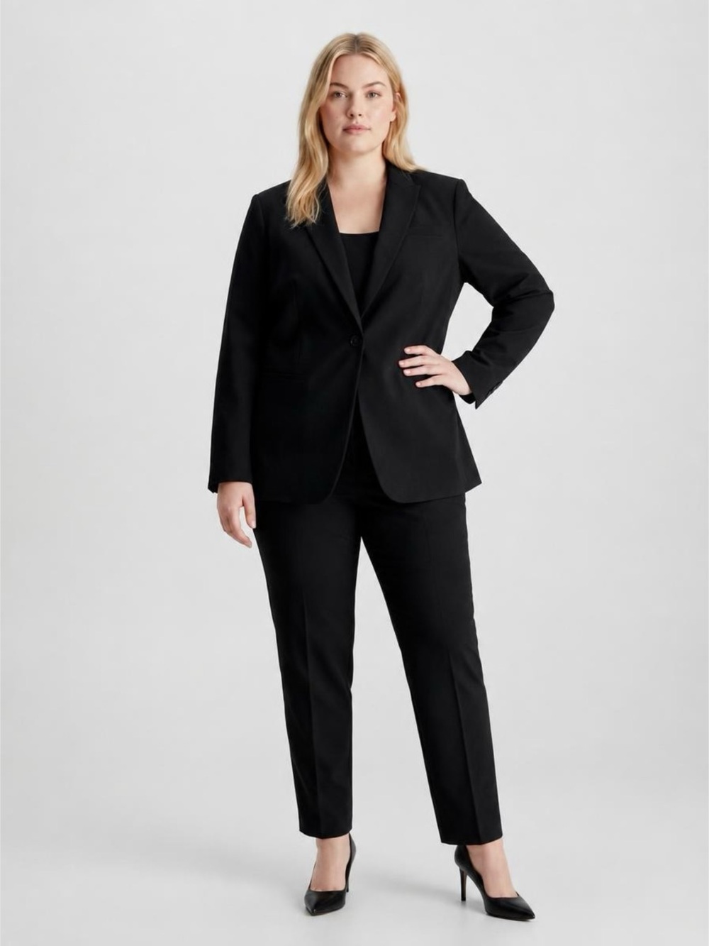 Calvin Klein Women’s Black One Button Suit Blazer Career Workwear Jacket